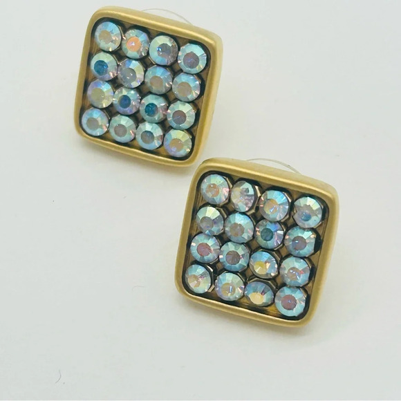 Swarovski Crystal Aurora Borealis Square Earrings - Picture 1 of 4